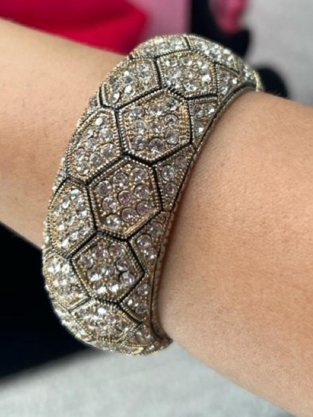 Y2K extra chunky rhinestone hinged clamp bangle bracelet